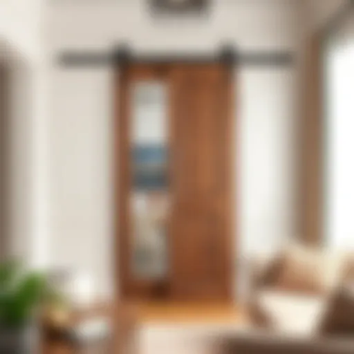 Elegant interior featuring a 32 inch barn door with glass insets