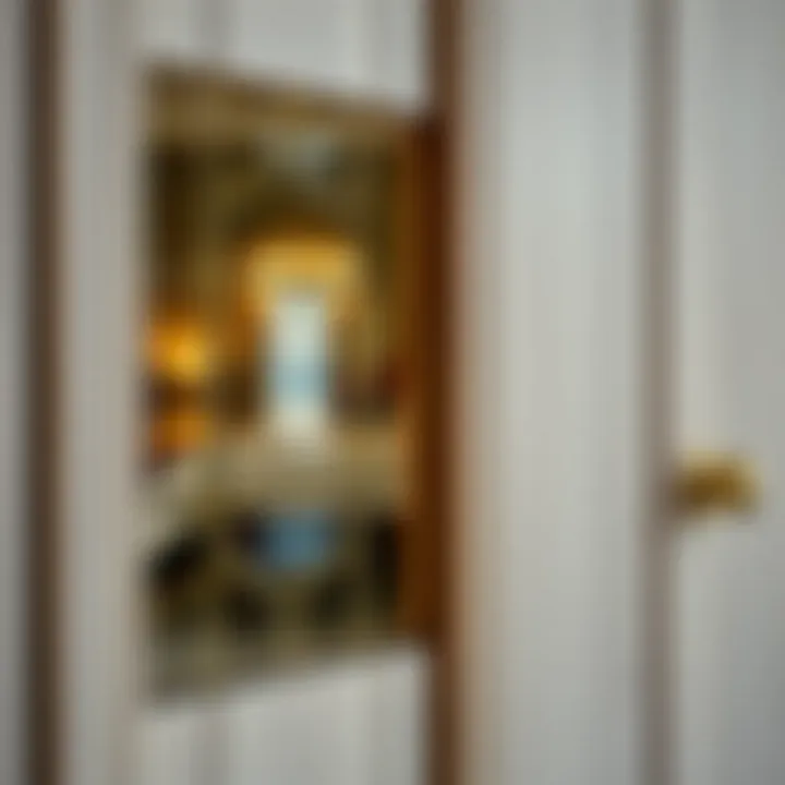 Close-up of glass inset details in a barn door