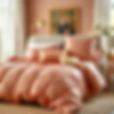 Artful Display of Rose Gold Bedding Aesthetic arrangement of bedding showcasing rose gold color palette