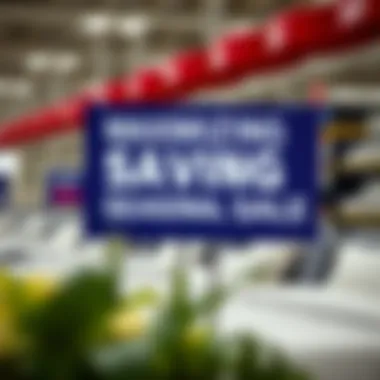 Seasonal sales signage in a bedding store