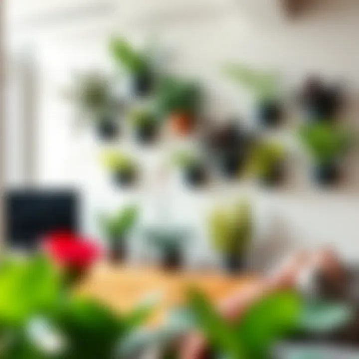 Unique design arrangements of artificial plants on a modern wall