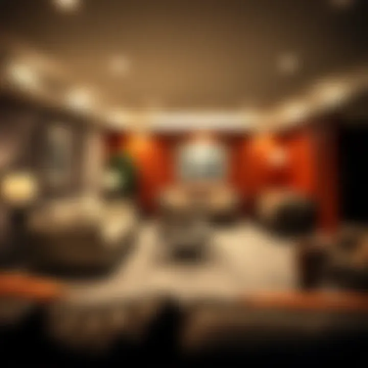 Elegant arrangement of couches in a basement