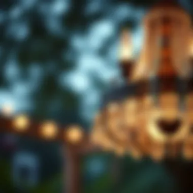 Artistry in Outdoor Lighting Close-up of a decorative battery operated chandelier showcasing its intricate design