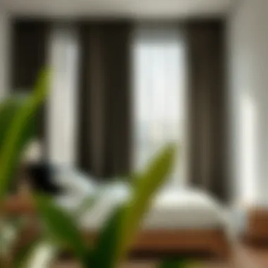 Stylish bedroom with blackout curtains enhancing comfort