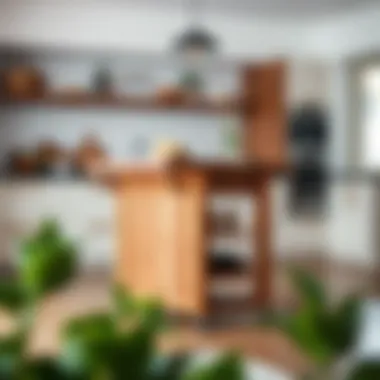 Elegant butcher block cart with wheels in a modern kitchen