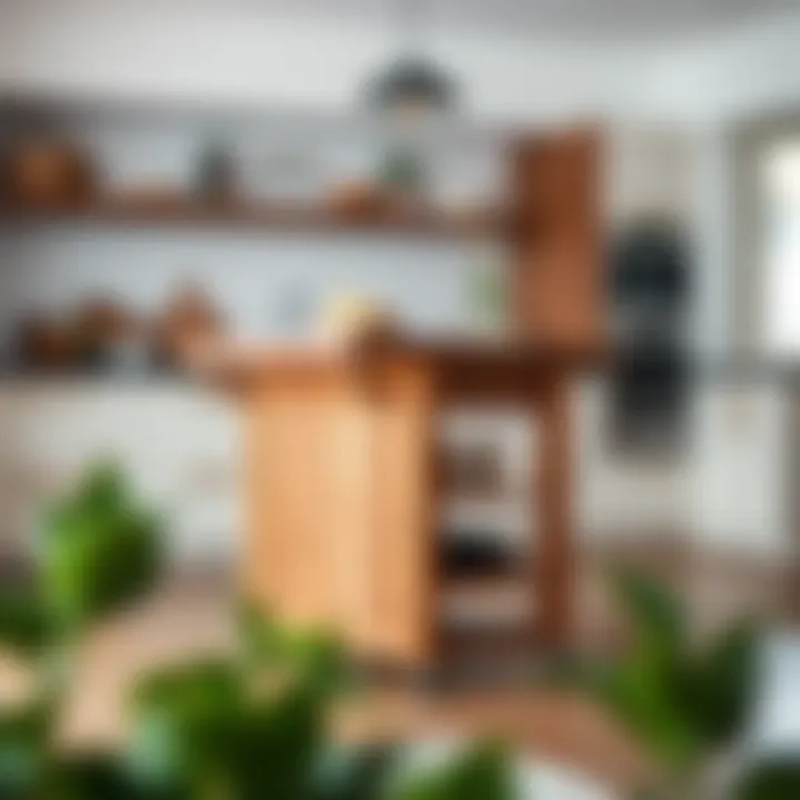 Elegant butcher block cart with wheels in a modern kitchen