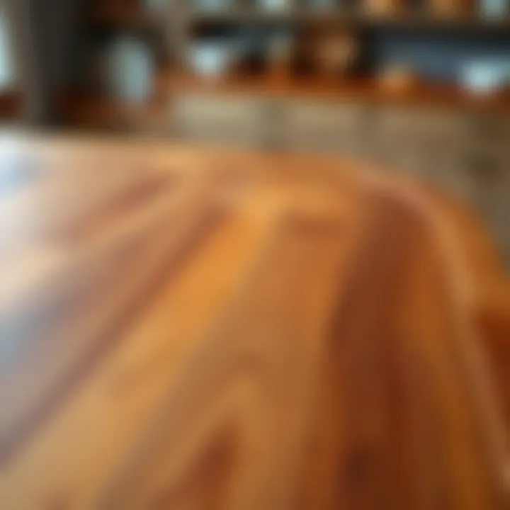 Close-up of butcher block surface showcasing its richness and grain