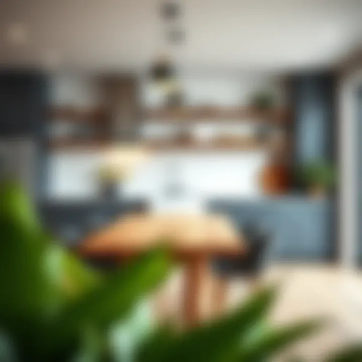 Stylish butcher block table in a modern kitchen setting