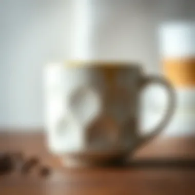 Close-up of ceramic coffee mug showcasing texture and color variations