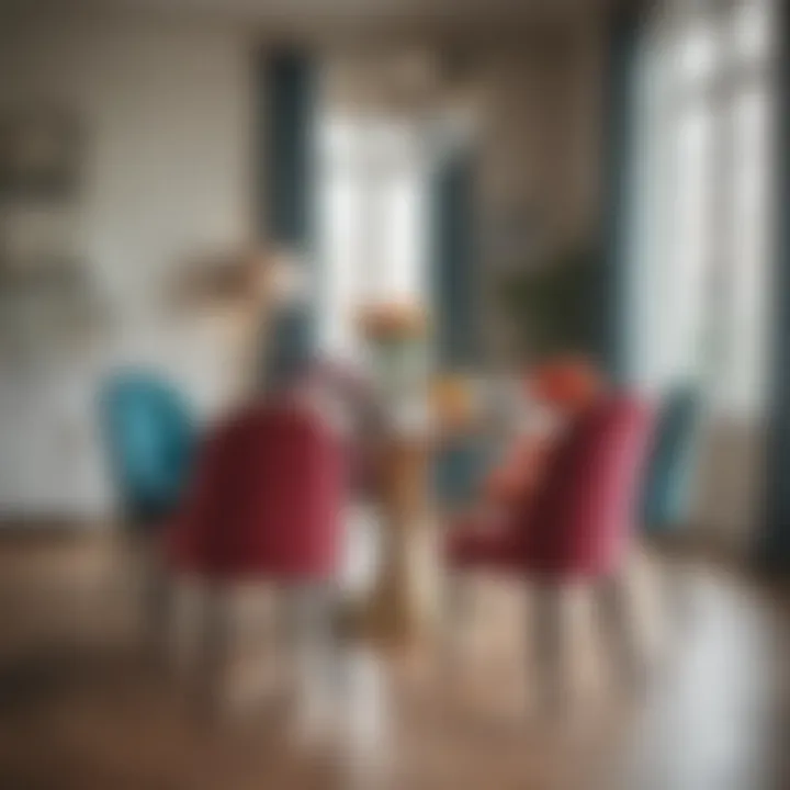 Colorful upholstered dining chairs enhancing a lively kitchen setting