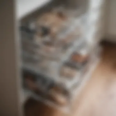 Clear acrylic bins showcasing organized contents in a closet