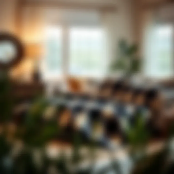 Cozy living room setting featuring a plaid down comforter on a couch