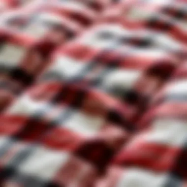 Close-up of the intricate plaid pattern in down comforter fabric