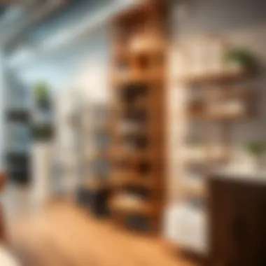 Various styles of 16-inch shelf units displayed in a showroom environment