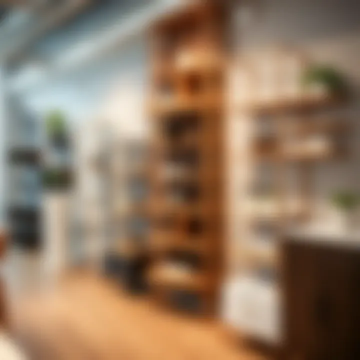 Various styles of 16-inch shelf units displayed in a showroom environment