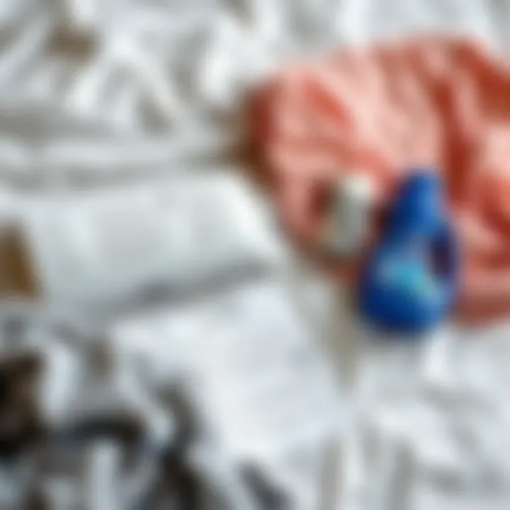 Bedsheet Care Essentials Flat lay of bedsheet care essentials, including detergent and washing instructions