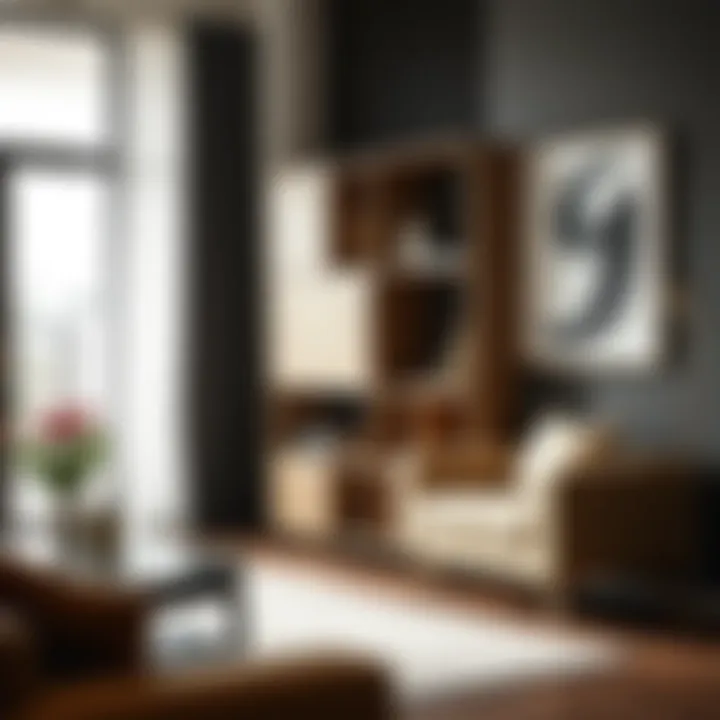 Elegant cubby storage with legs in a modern living room