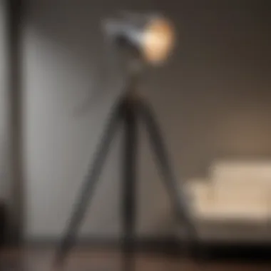 Close-up of the adjustable light feature on a stylish tripod floor lamp