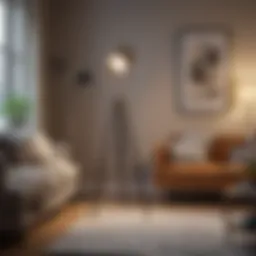 Elegant dimmable tripod floor lamp in a cozy living room setting