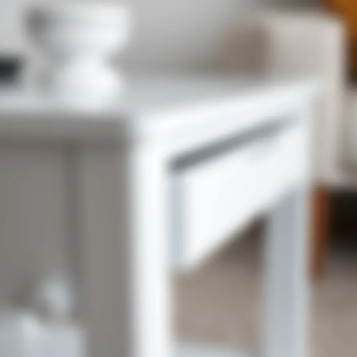 Close-up view of a drawer in a modern white end table