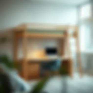 Elegance in Design: Bunk Bed with Desk Elegant design of a bunk bed with an underneath desk setup