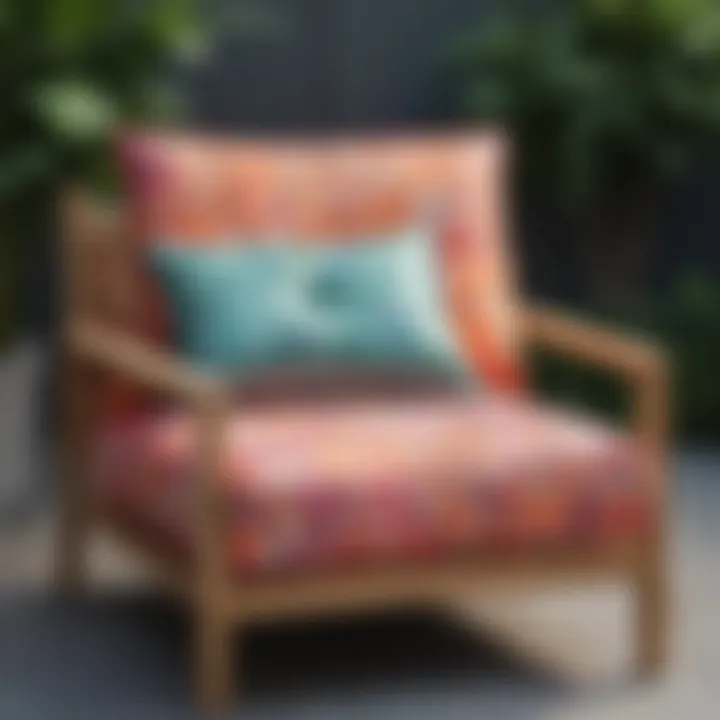 A selection of colorful and patterned outdoor chair cushions