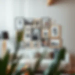 Elegant arrangement of a 13 photo collage frame on a modern wall