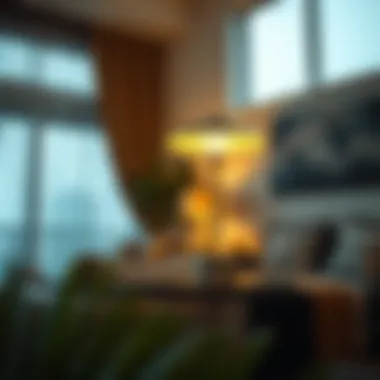 Stylish Illumination in Modern Decor Elegant solar LED table lamp illuminating a stylish living room