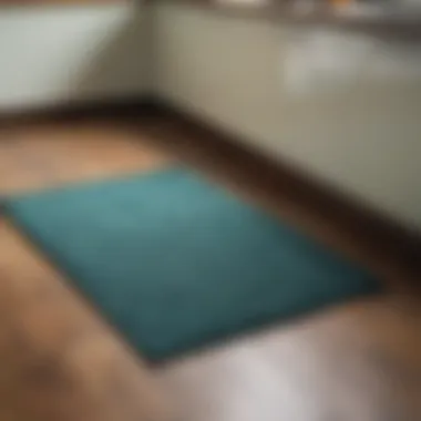 Variety of materials used in teal and brown kitchen rugs