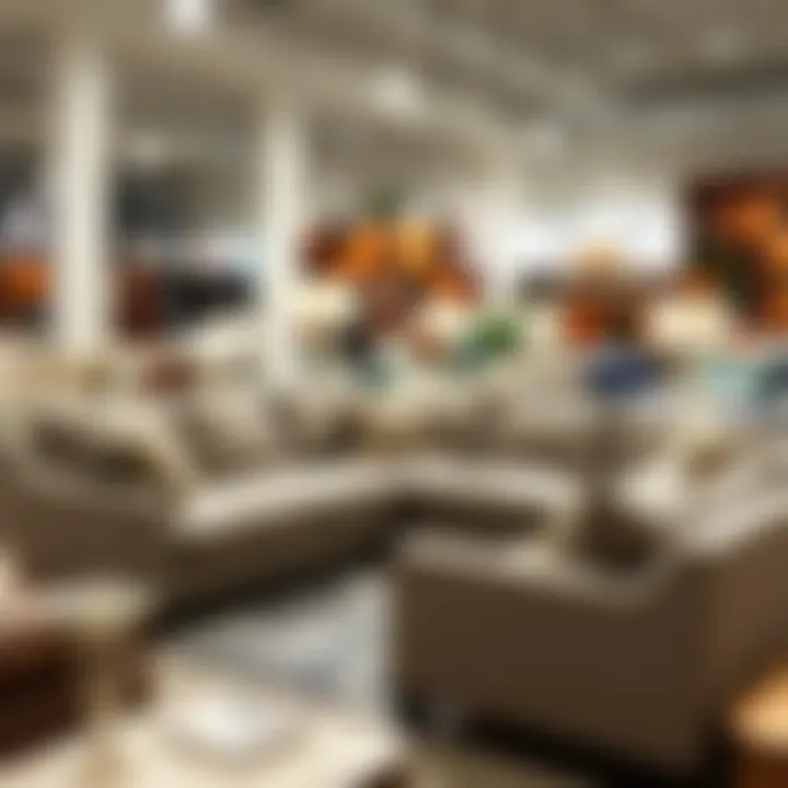 Budget-friendly sectional options arranged in a furniture store