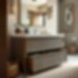 Elegant wicker storage drawer in a modern bathroom setting