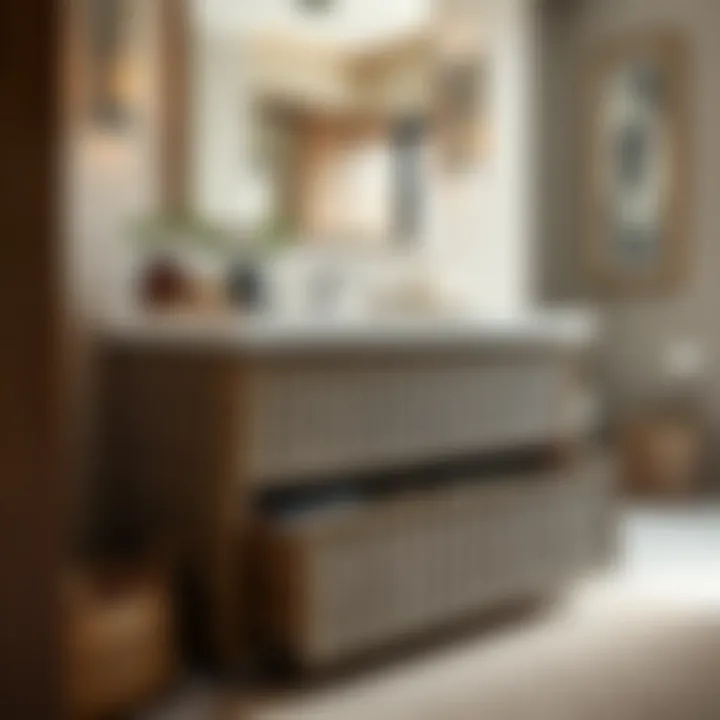 Elegant wicker storage drawer in a modern bathroom setting