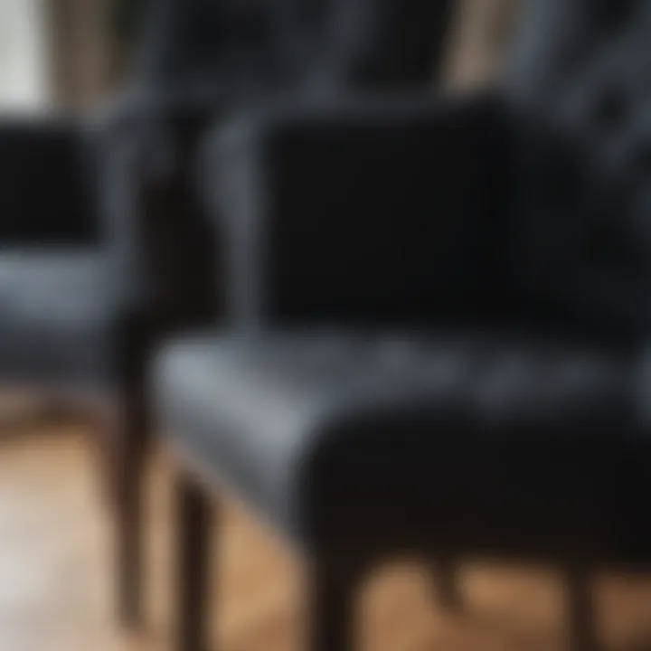 Close-up of the texture and fabric of black upholstery