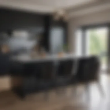 Modern kitchen featuring black upholstered chairs in a contemporary setting