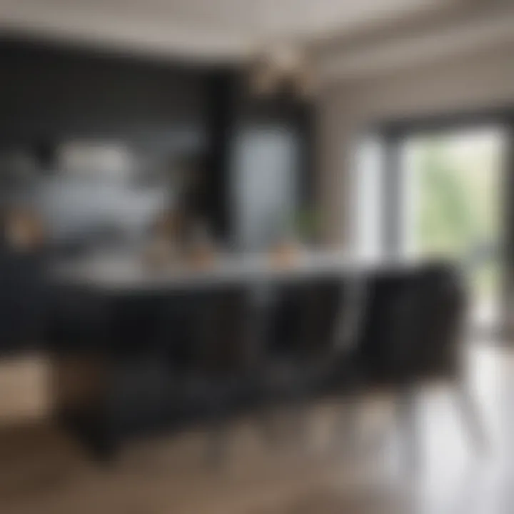 Modern kitchen featuring black upholstered chairs in a contemporary setting