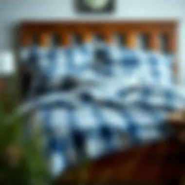 Cozy blue plaid bedding arrangement