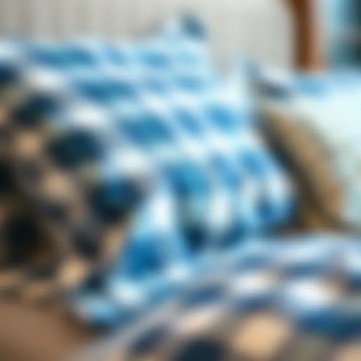 Detail of blue plaid bedding design