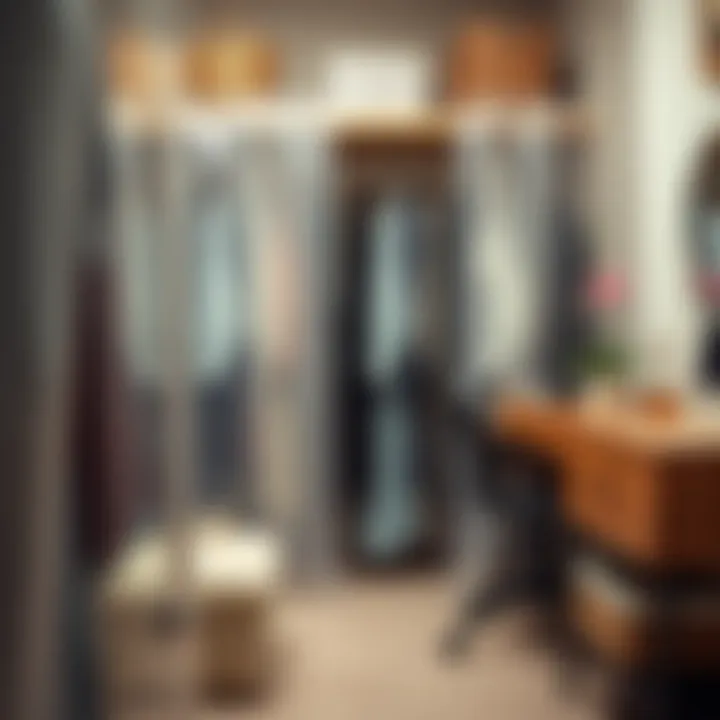 Organized Space with Clear Garment Covers Organized space featuring clear garment rack covers