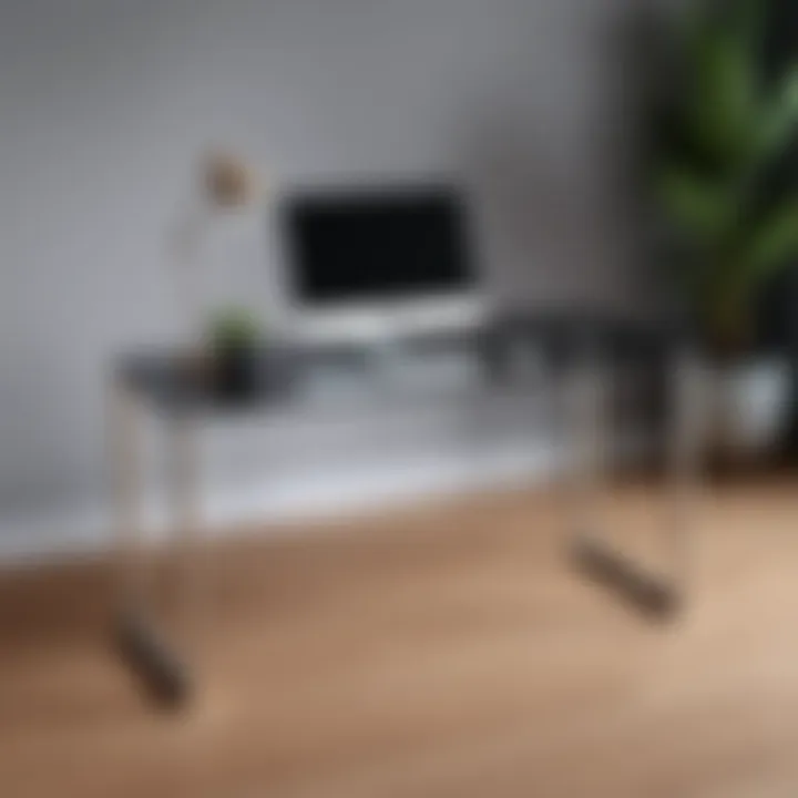 Elegant Glass-Top Computer Table Sophisticated glass-top computer table with minimalistic design