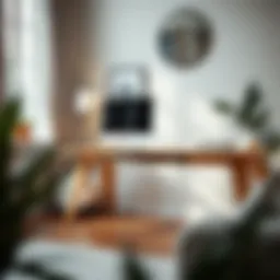 Modern wooden computer table in a stylish interior