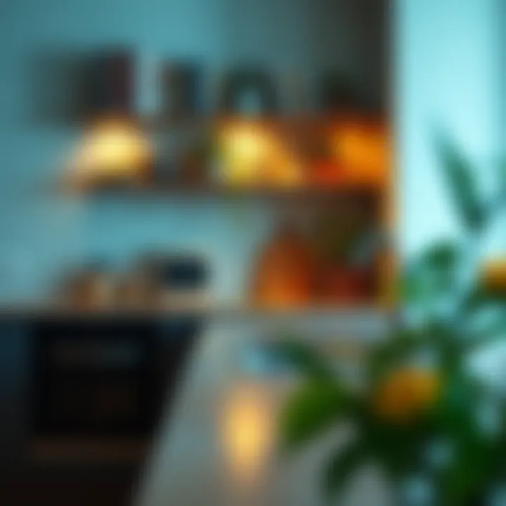 Modern Kitchen with Open Worktop Shelves Modern kitchen with open worktop shelves displaying plants and cookbooks