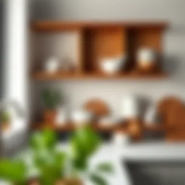 Stylish Worktop Shelf Arrangement Stylish worktop shelf arrangement showcasing ceramic and wooden elements