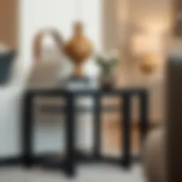 Elegant dark wood side table in contemporary living room