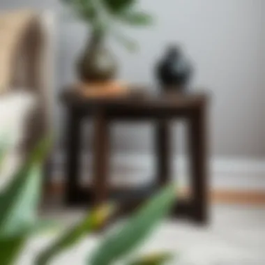 Stylish Dark Wood Side Table Stylish dark wood side table showcasing unique craftsmanship