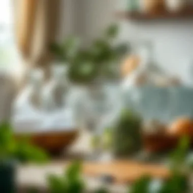 Duralex glassware arranged with eco-friendly materials