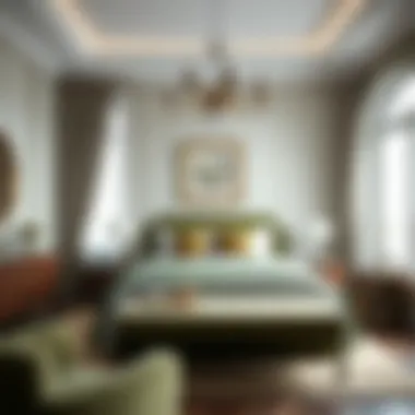 Elegant bedroom designed with moss green furnishings