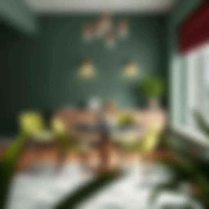 Stylish dining area showcasing moss green chairs