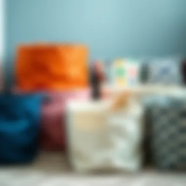 Variety of fabric canvas bins in different colors and patterns