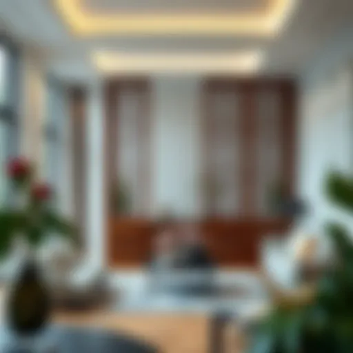 Elegant wooden freestanding room divider enhancing a contemporary living space