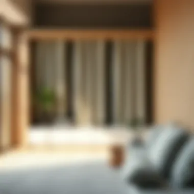 Stylish fabric room divider creating a cozy office nook